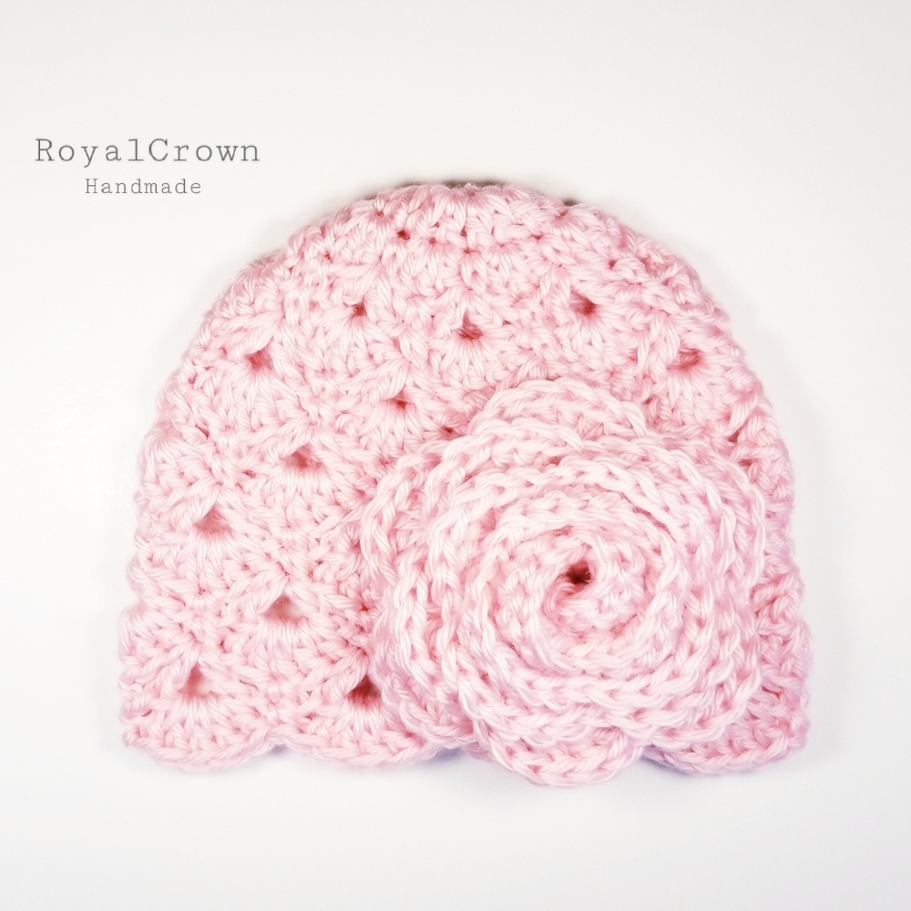 Crochet Baby Girl Hat Newborn - 6 Months Soft Pink
